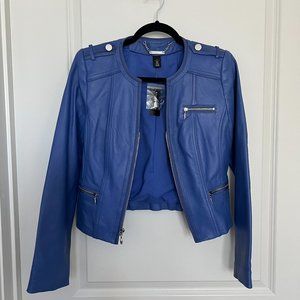 White House Black Market Leather Motorcycle Jacket - Blue